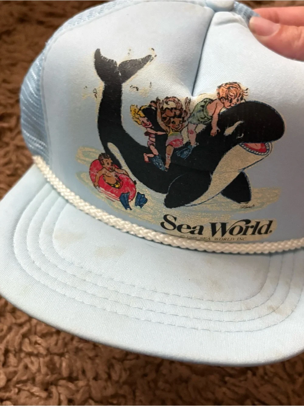 Vintage Sea World Kids Light Blue Trucker Hat 1987 Mesh Trucker Snap Whale